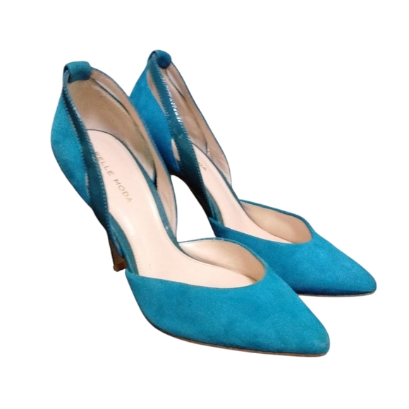 Pelle Moda Blue Suede Pumps Cut-Out Heels Size 7 - Picture 10 of 10